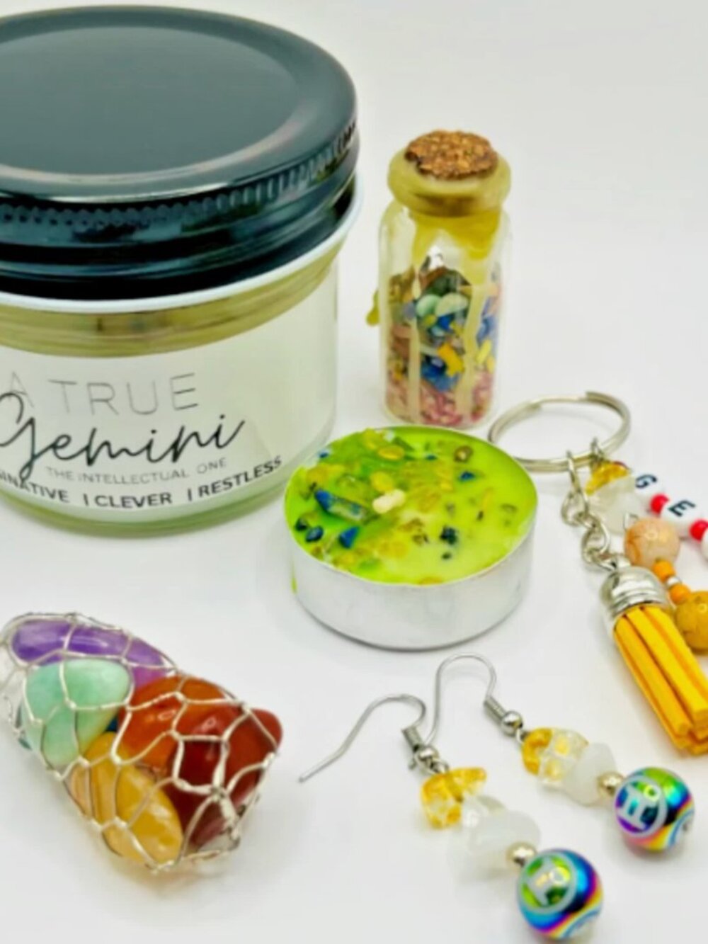 GEMINI GIFT Zodiac Healing Crystal Gift Set (6 pc) - FREE abundance candle